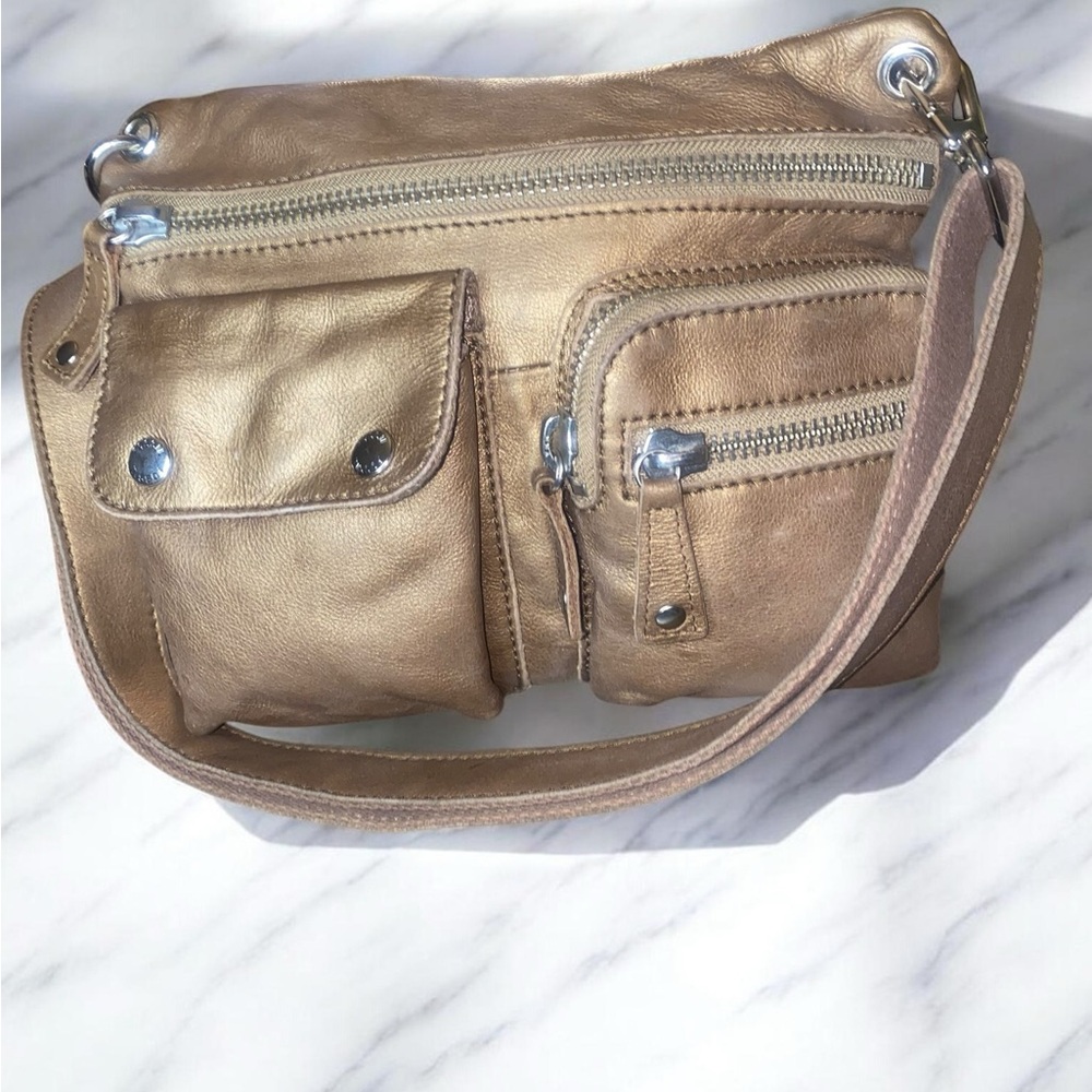 Vintage Fossil Sutter metallic bronze leather crossbody Y2k